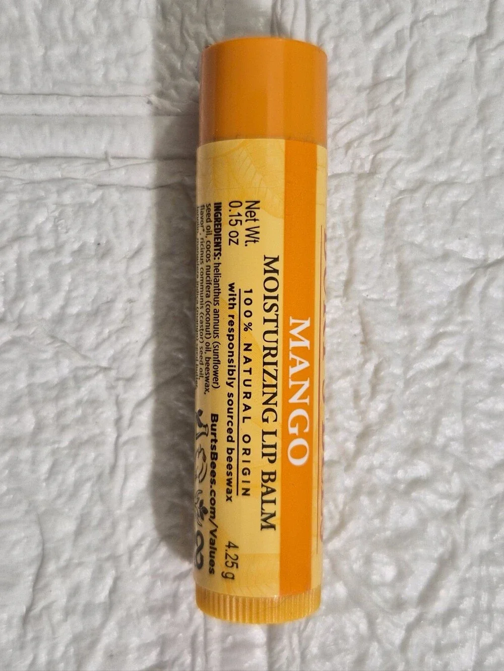 Burt's Bees Mango Lip Balm Solid Stick Balm Yellow Mango Scent